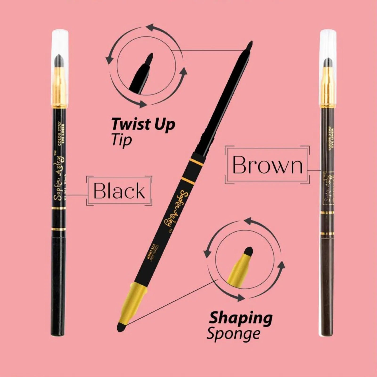 Sophia Asley 2in1 Color Stay Eyebrow And Eyeliner Brown Color Sophia Asely