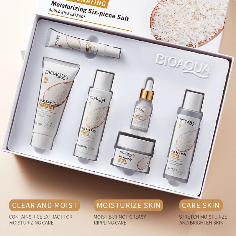 6 in 1 Bioaqua Rice Pulp Glow Moisturizing Skin Set Bioaqua