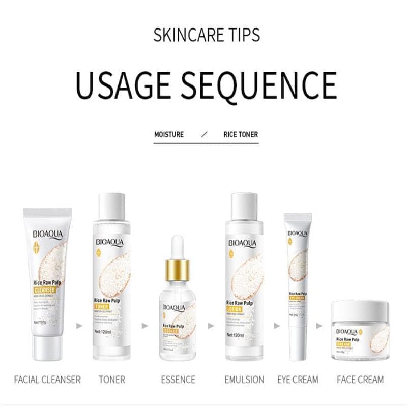 6 in 1 Bioaqua Rice Pulp Glow Moisturizing Skin Set Bioaqua