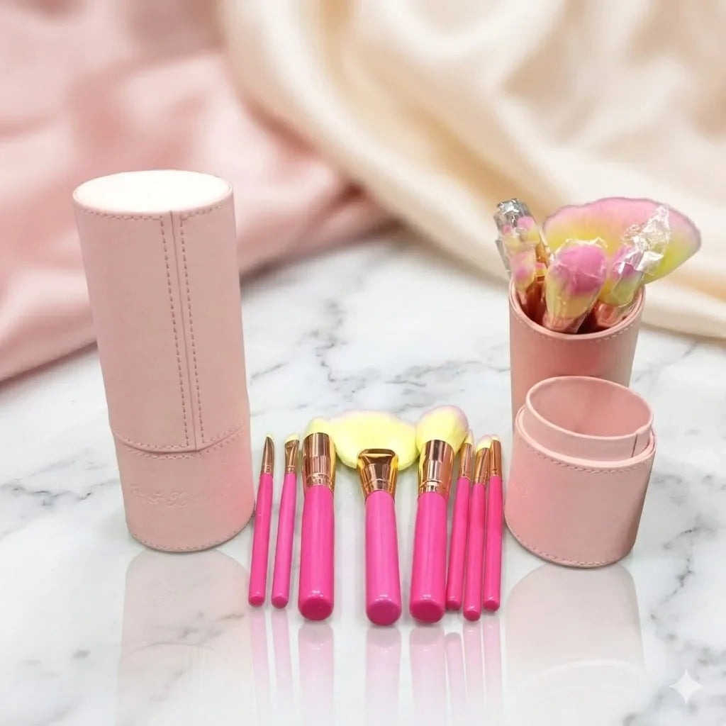 Premium Professional Makeup Brush Set with Leather Storage Cylinder Cosmia.pk