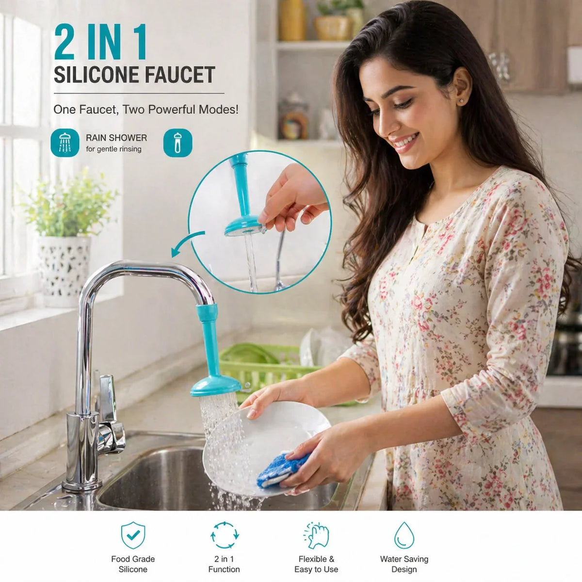 2 in 1 Silicone Kitchen Faucet Shower Tap - Each Cosmia.pk