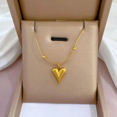 Elegant Gold Puffy Heart Pendant Necklace - Each Cosmia.pk