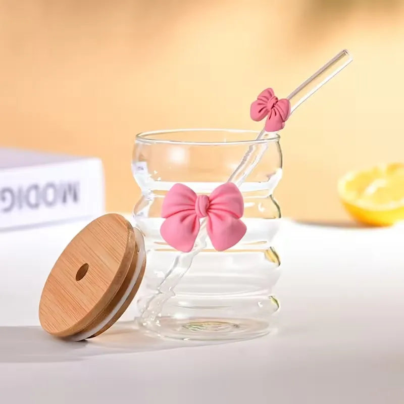 One Cute Chubby Cup With Girly Bow Glass Straw Cosmia.pk