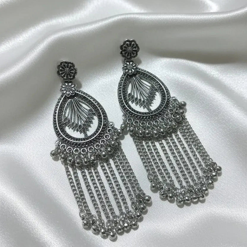 Silver-Plated Oxidized Afghani-Style Jhumka Drop Earrings Cosmia