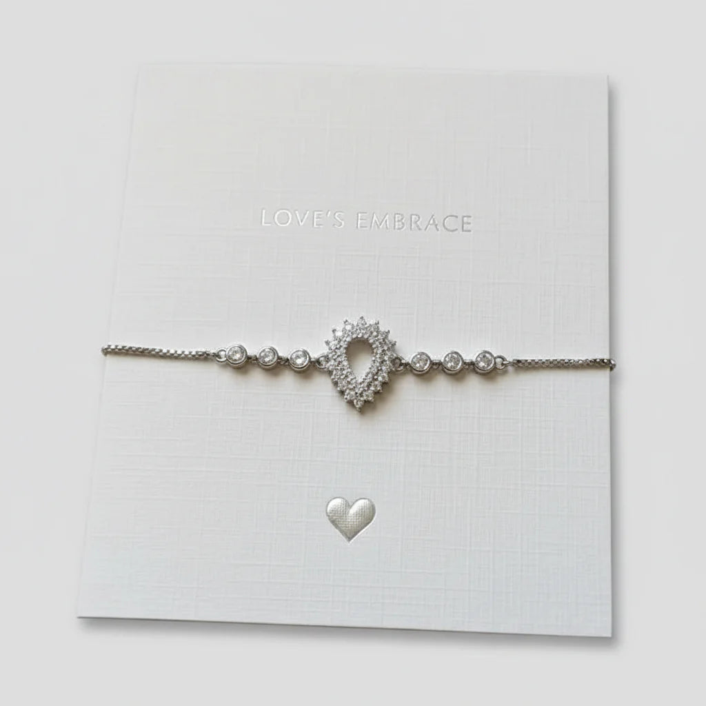 Sterling Silver Pavé Teardrop Halo Bracelet – Adjustable Slider Chain Cosmia.pk