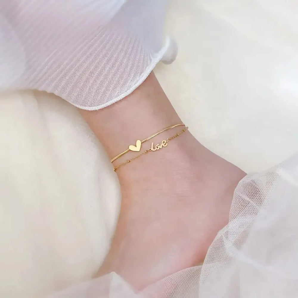 Double-Layer LOVE Heart Anklet Cosmia