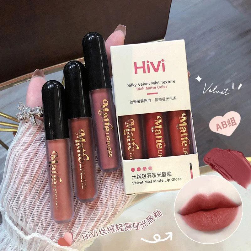 Hivi 3pcs Silky Velvet Mist Texture Rich Color Lipgloss Hivi