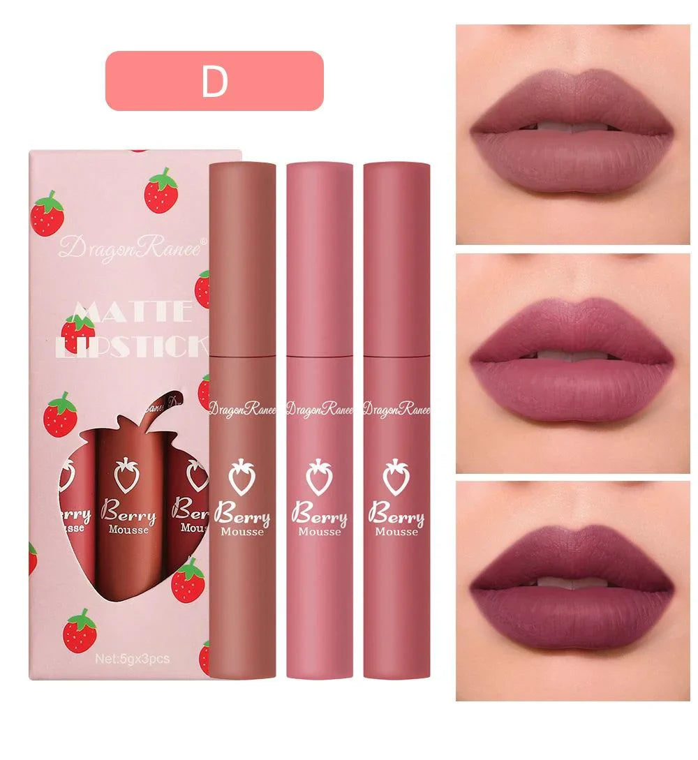 3Pcs Dragon Ranee Nude Liquid Lipstick Set Matte Dragon Ranee