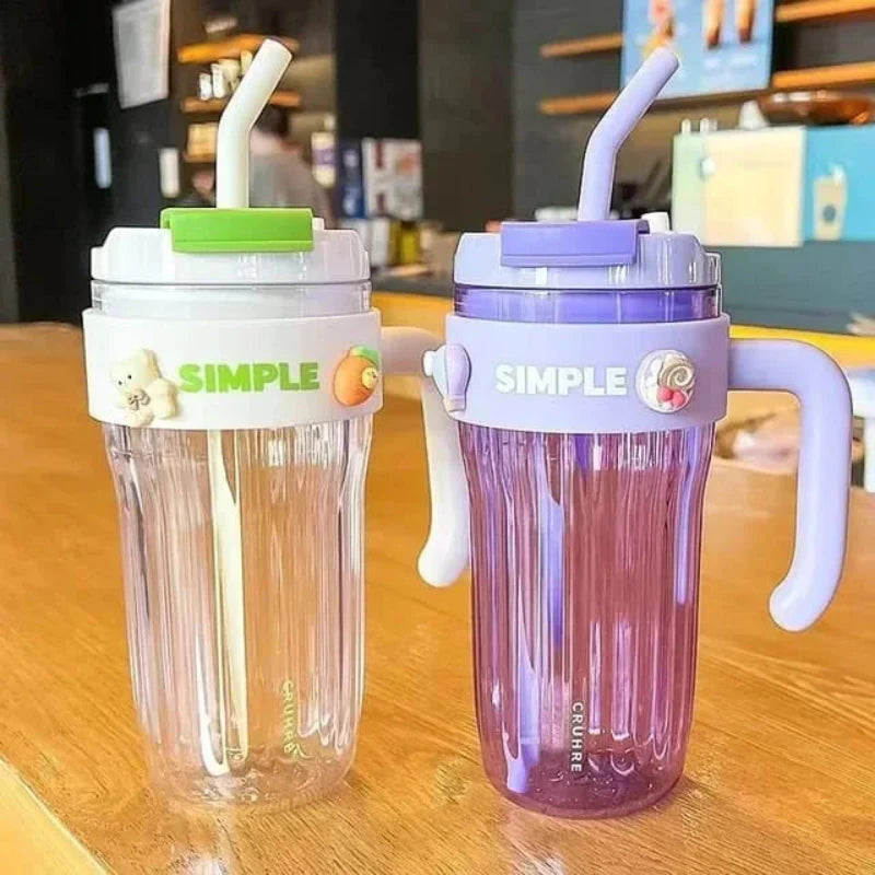 Large Capacity Water Cup with Glass straw Simple Transparent Cup Cosmia.pk