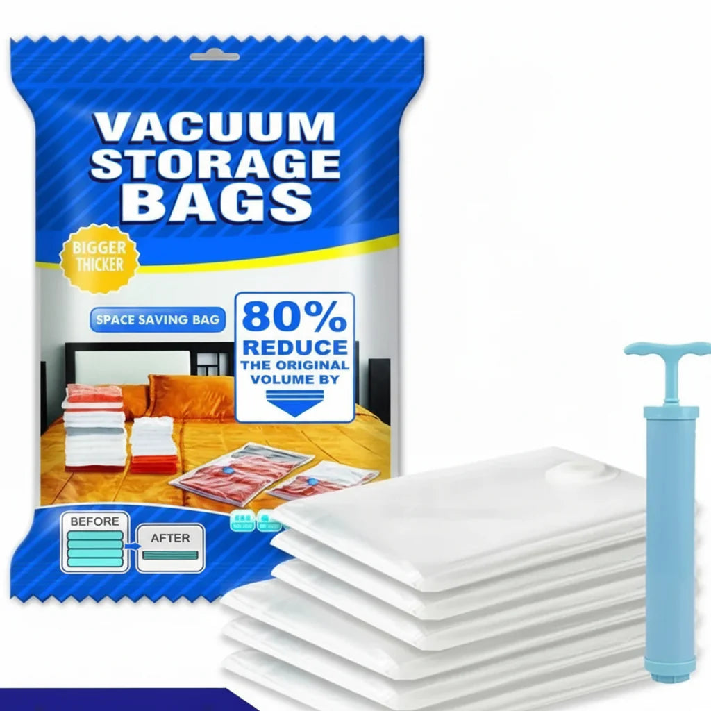 Vacuum Storage Bag Set – 5 Bags with 1 Suction Pump Cosmia.pk