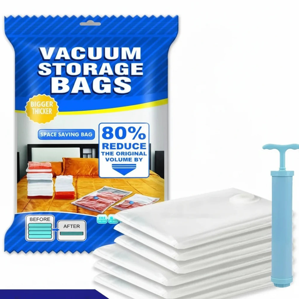 Vacuum Storage Bag Set – 5 Bags with 1 Suction Pump Cosmia.pk