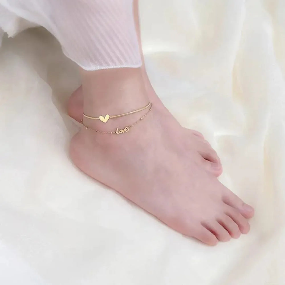 Double-Layer LOVE Heart Anklet Cosmia