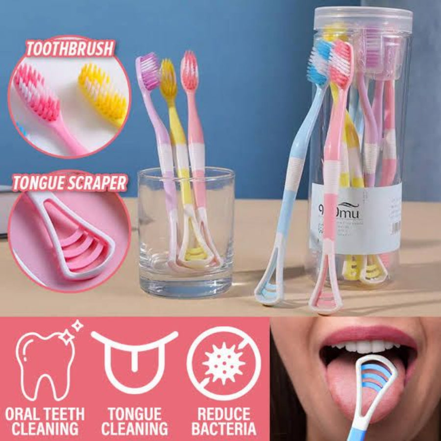 2in1 Toothbrush With Tongue Cleaner - 8 Pcs Cosmia.pk