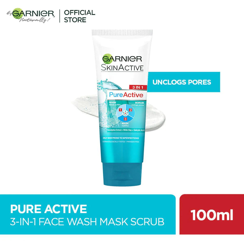 Garnier - Pure Active 3-in-1 Face Wash, Mask & Scrub Garnier
