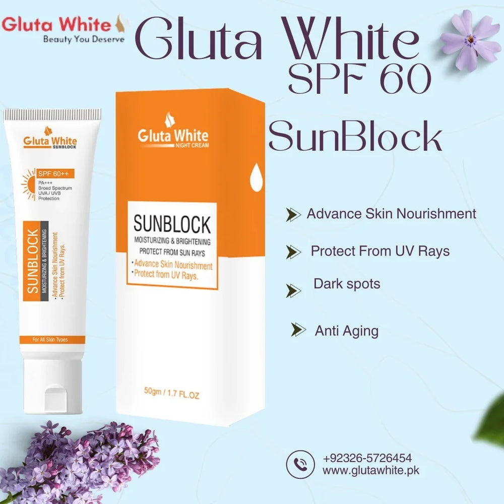 Gluta White Sun Block SPF-60 – 50gm Gluta White