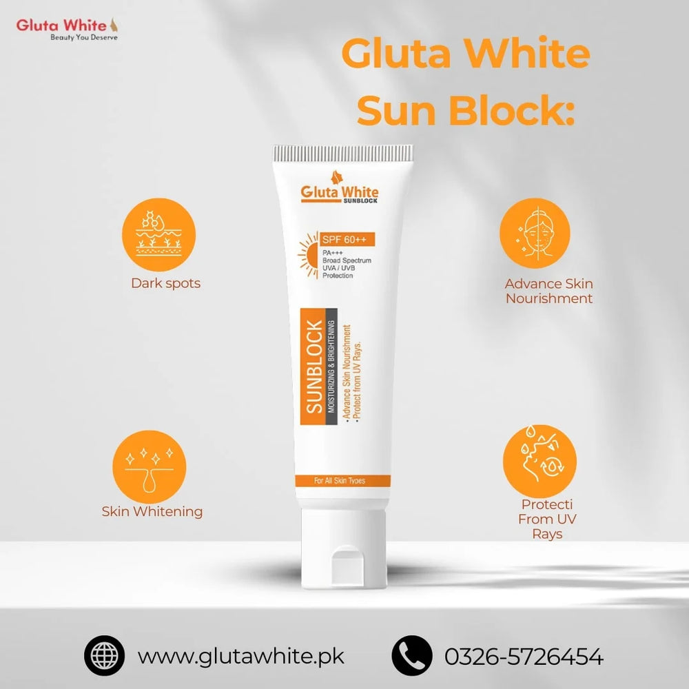 Gluta White Sun Block SPF-60 – 50gm Gluta White