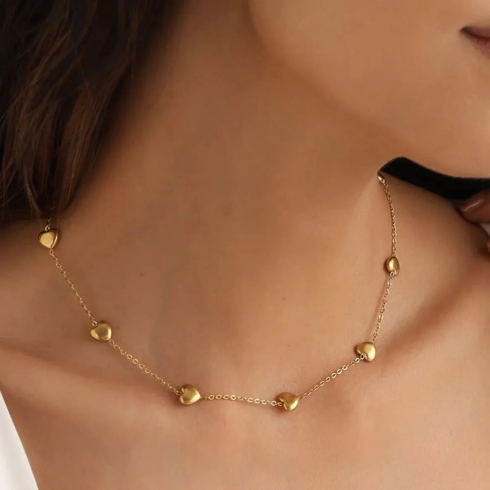 Gold Plated Stainless Tiny Heart Chain Necklace Cosmia