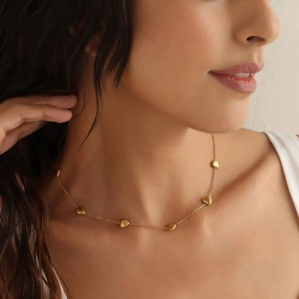 Gold Plated Stainless Tiny Heart Chain Necklace Cosmia