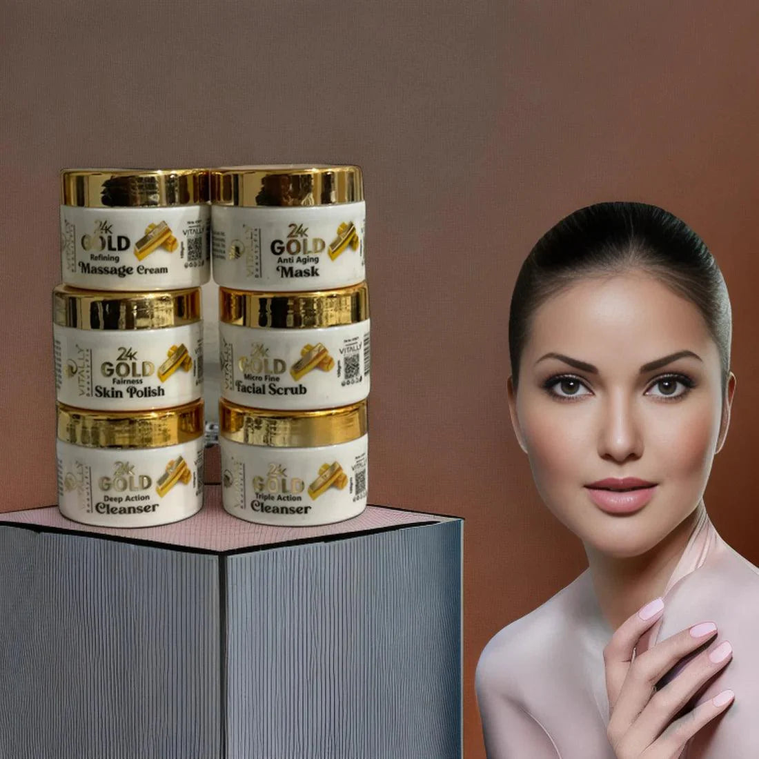Vitally Gold 6 Steps Facial Set with Free Gift CLeansing Milk - 120gm Vitally