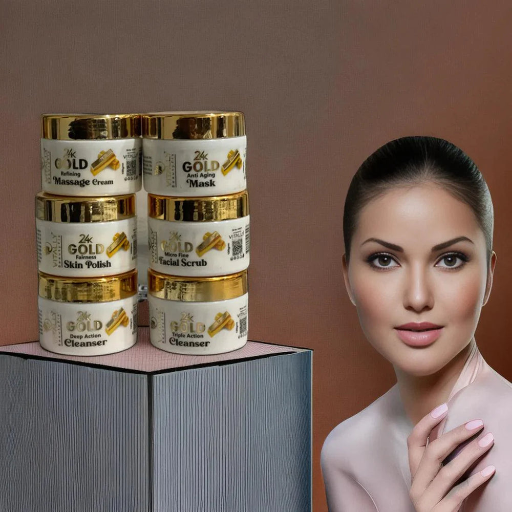 Vitally Gold 6 Steps Facial Set with Free Gift CLeansing Milk - 120gm Vitally