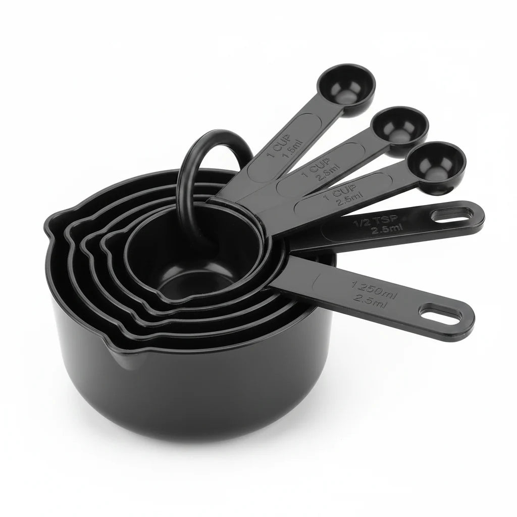 10-piece set of black plastic measuring cups and spoons. - Each Set Cosmia.pk