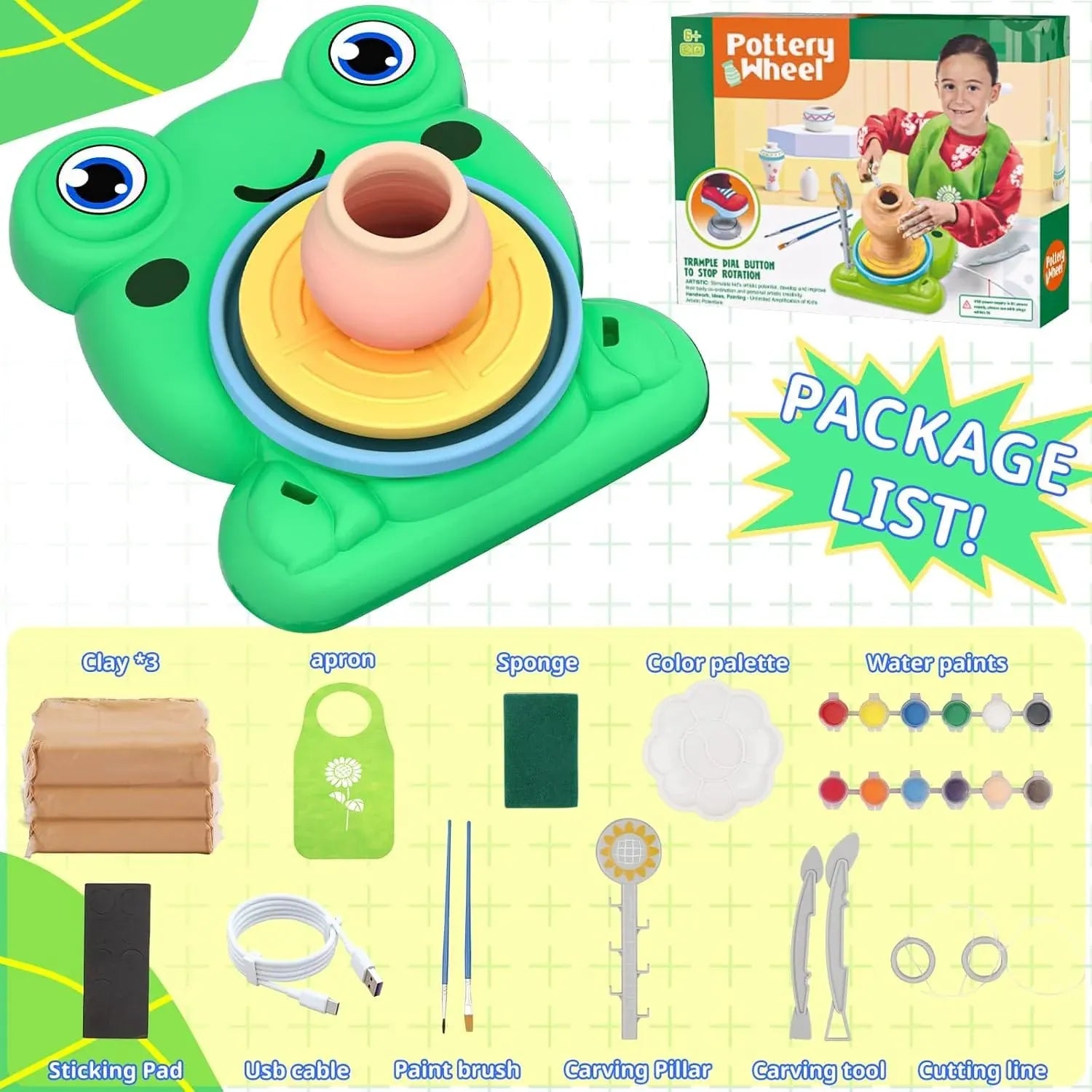 DIY Frog Electric Pottery Wheel Pretend Play Set Cosmia.pk