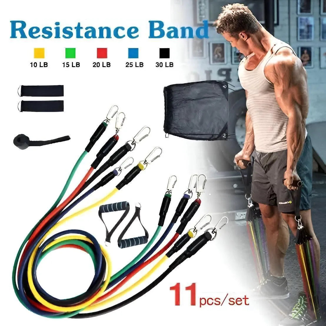 Premium Resistance Band Set for Home Workouts - 11 Piece Elastic Cosmia.pk