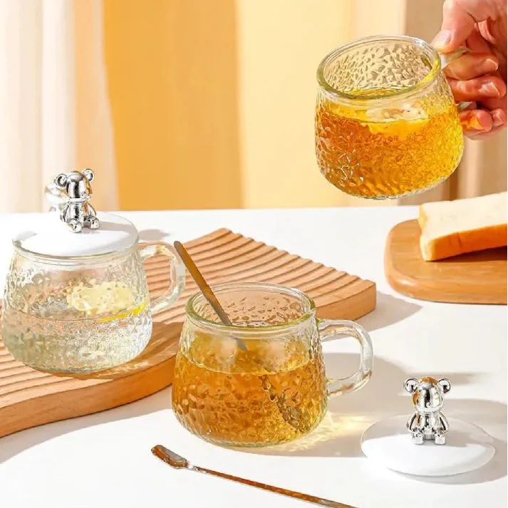Cute Bear Hammered Glass Mug Cosmia.pk
