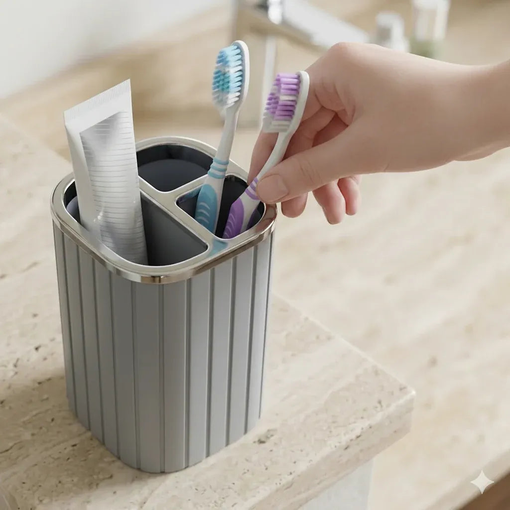 3-Compartment Bathroom Toothbrush Holder - Each Cosmia.pk