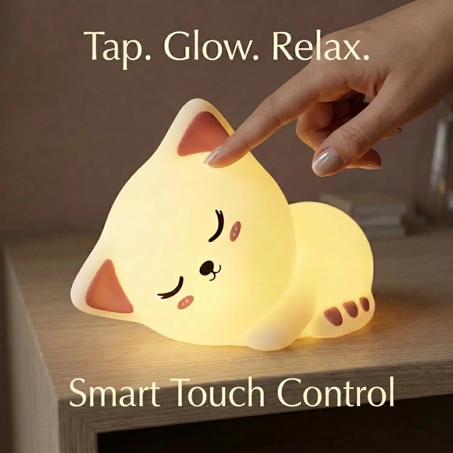 Cute Sleeping Cat Silicone LED Night Light Cosmia.pk