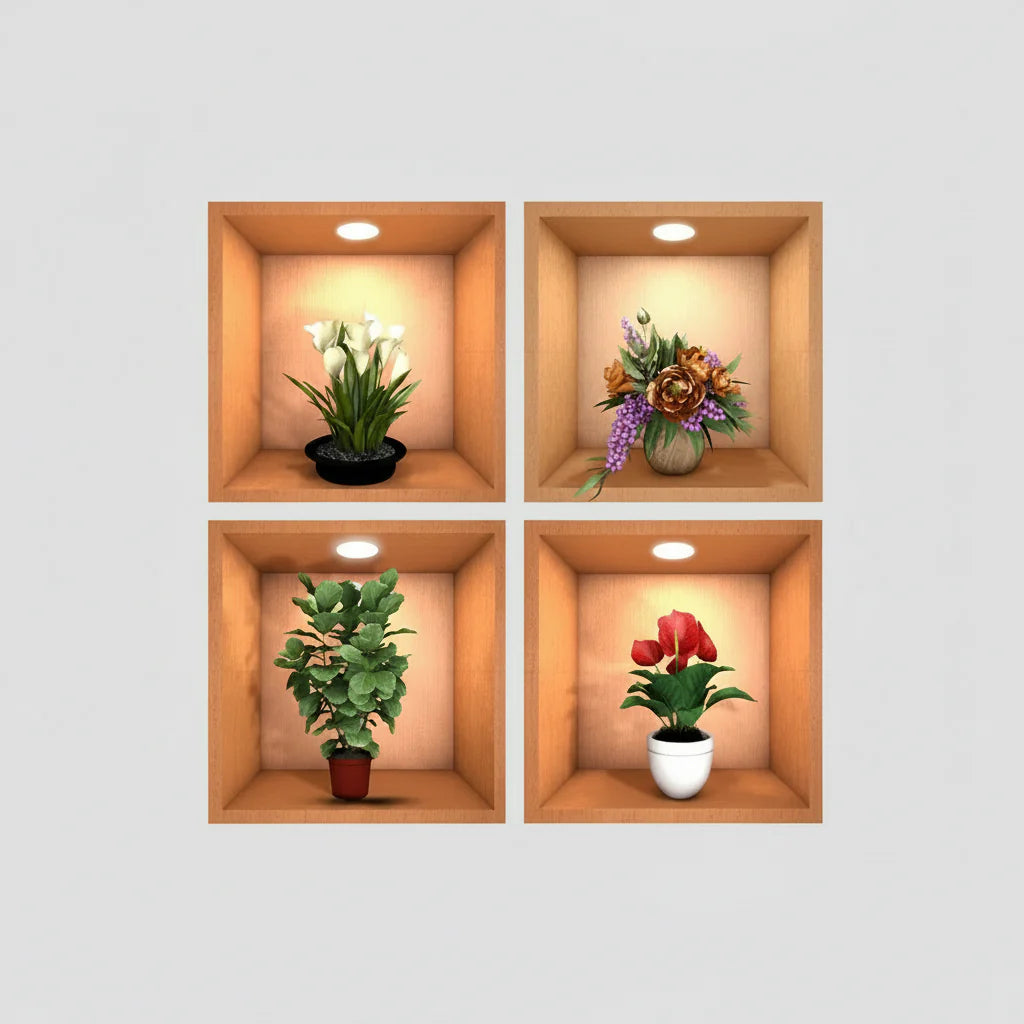 4-Piece 3D Simulated Plant Vase Wall Stickers Cosmia.pk