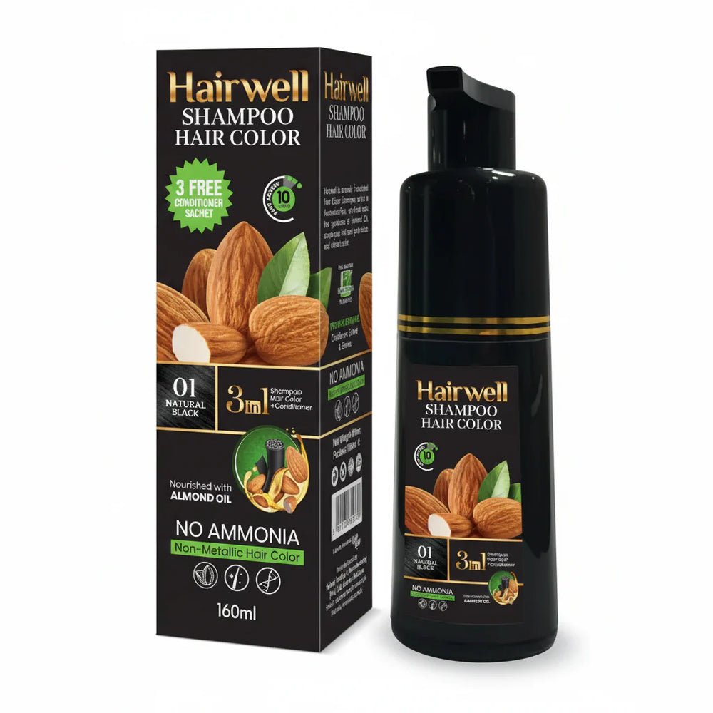 Hairwell Natural Black Shampoo Hair Color – 160ml Hairwell