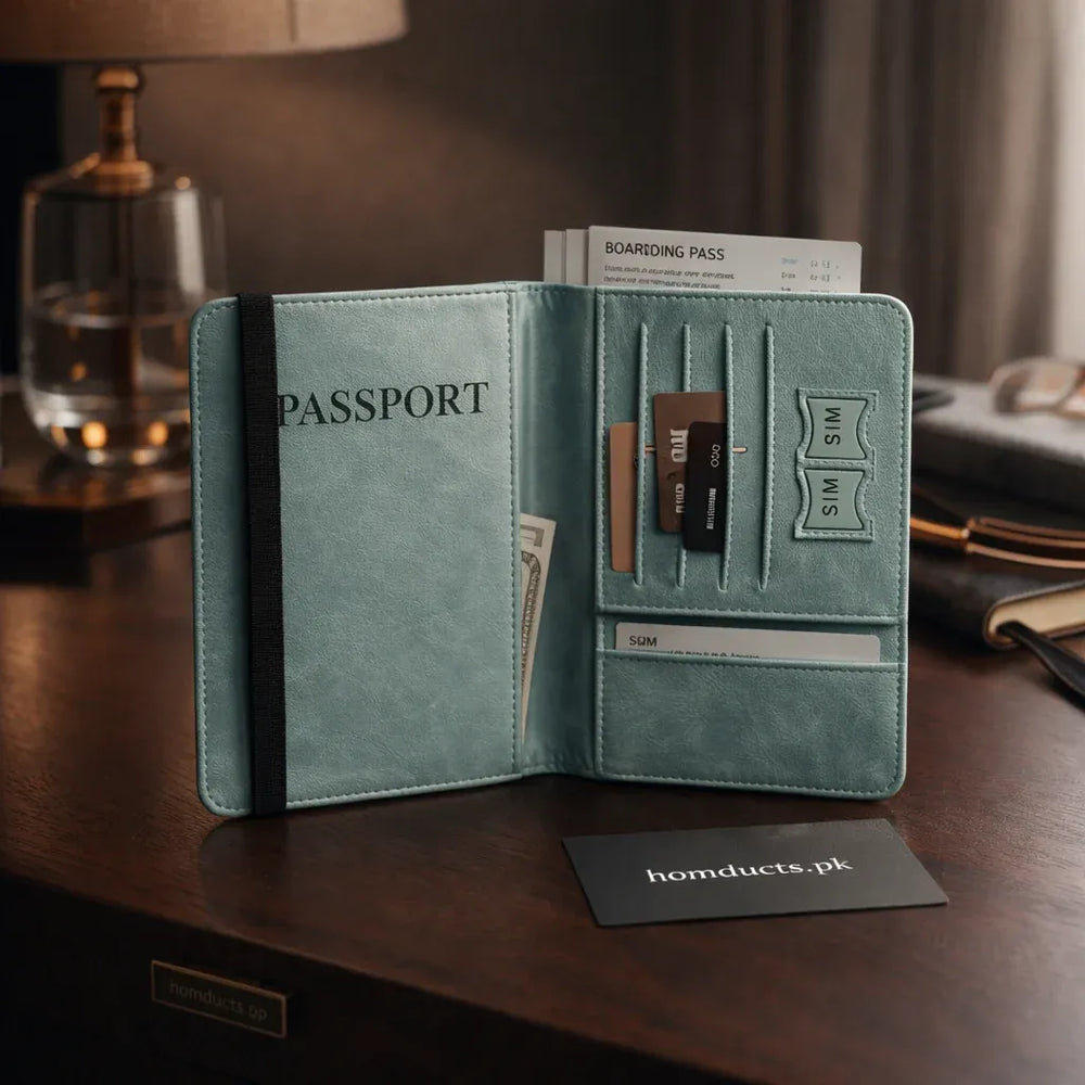 Faux Leather Passport Holder Cover and Travel Wallet with Elastic Band Cosmia.pk