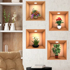 4-Piece 3D Simulated Plant Vase Wall Stickers Cosmia.pk