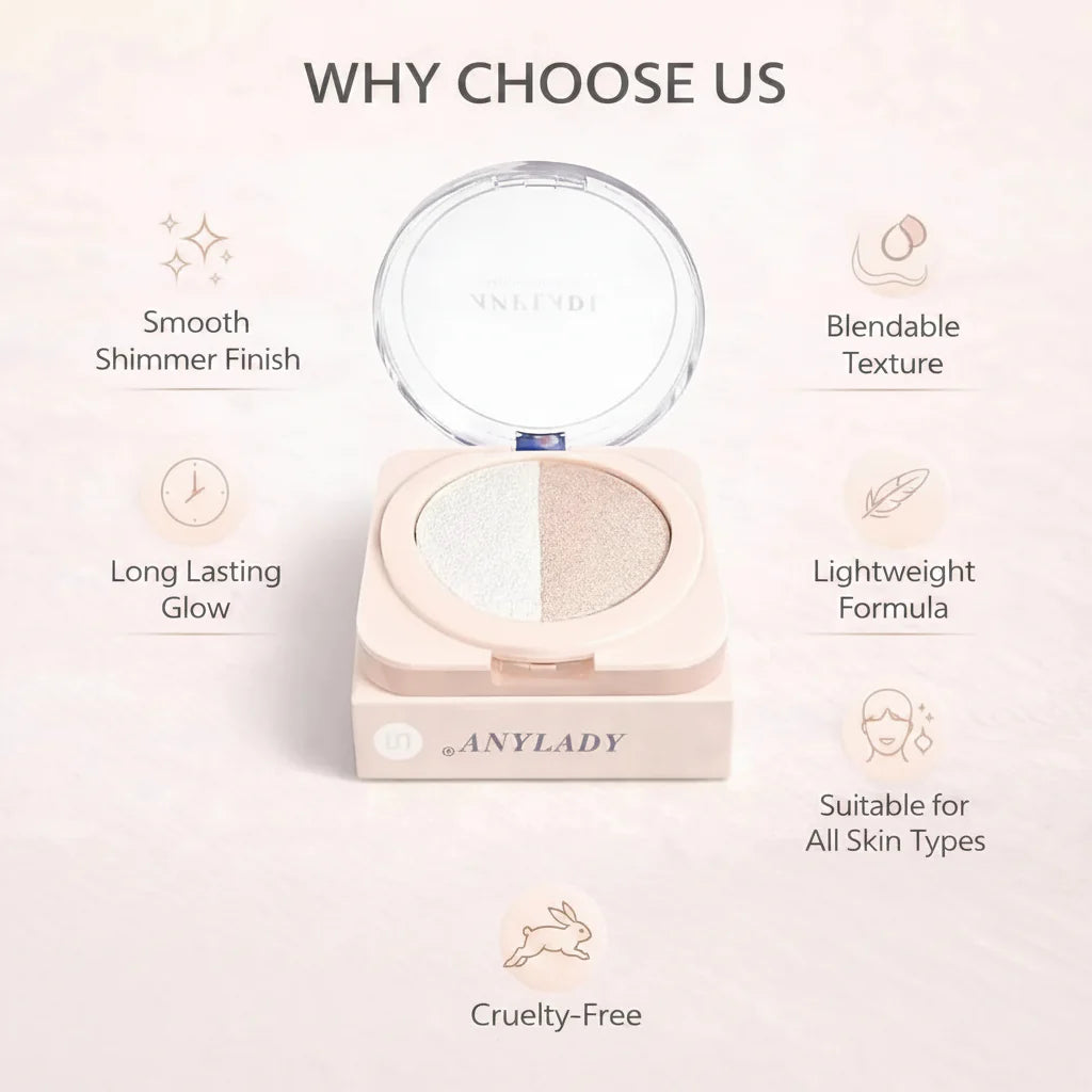 ANYLADY Duo Baked Highlighter Compact – 2-in-1 Shimmer & Glow Powder ANYLADY