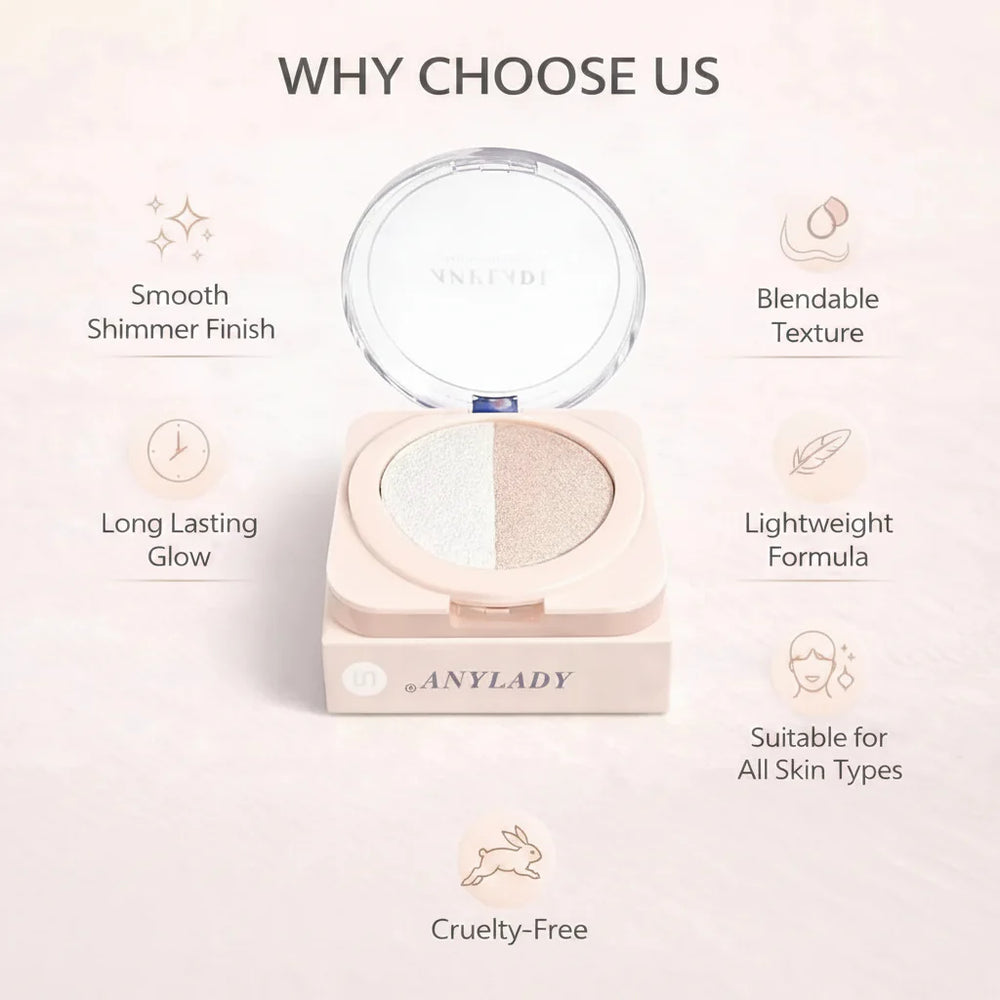 ANYLADY Duo Baked Highlighter Compact – 2-in-1 Shimmer & Glow Powder ANYLADY