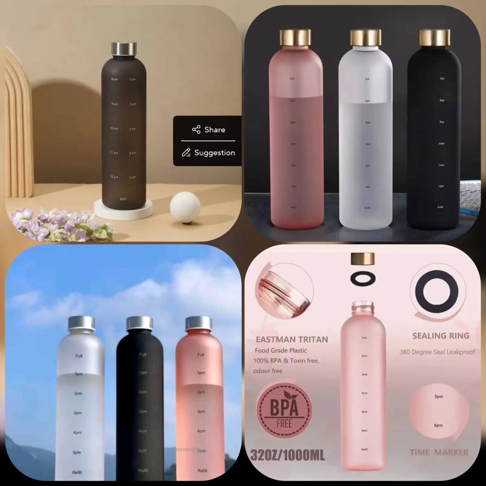 The Aura Frosted Motivational Water Bottle – Elegant Time-Marked Cosmia.pk