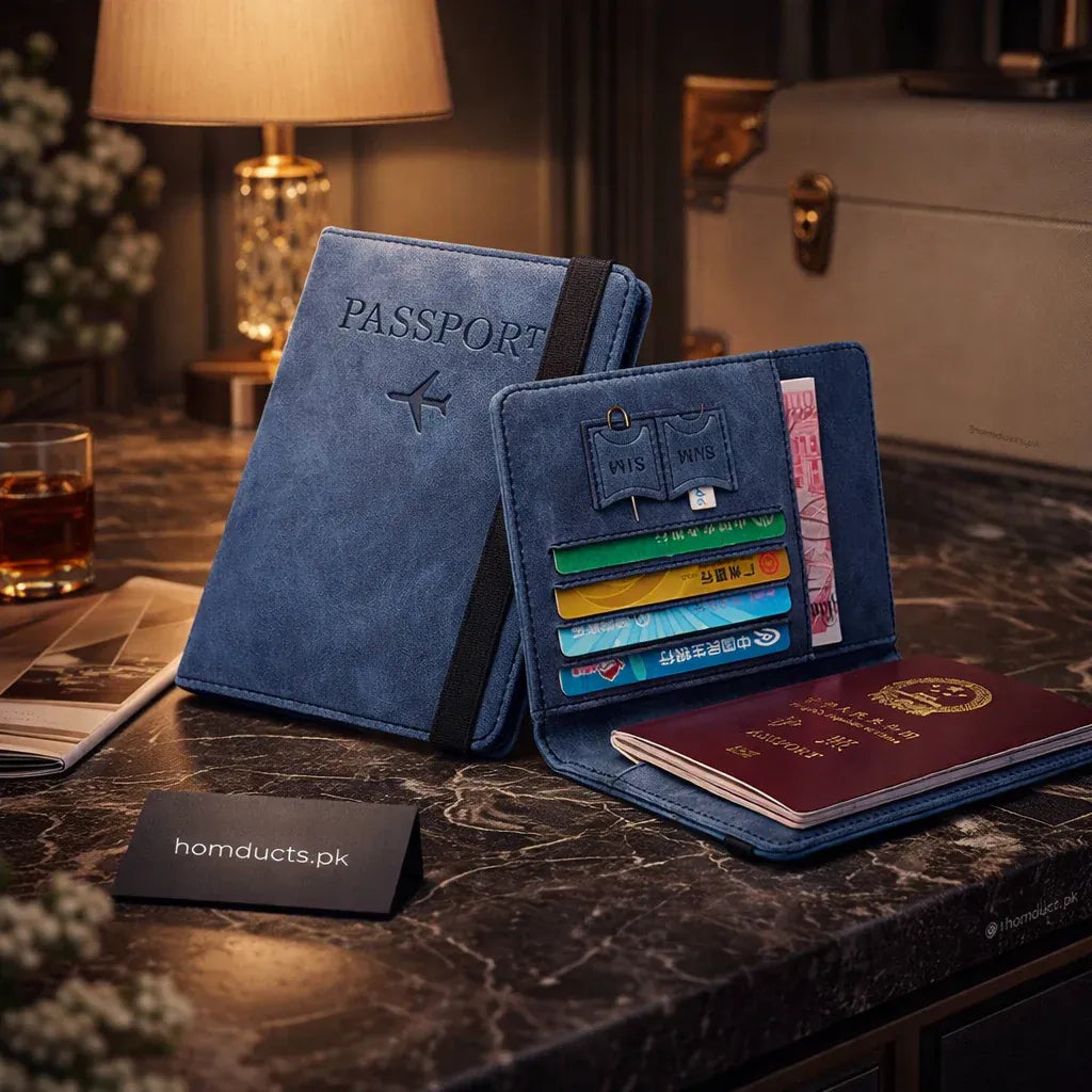Faux Leather Passport Holder Cover and Travel Wallet with Elastic Band Cosmia.pk
