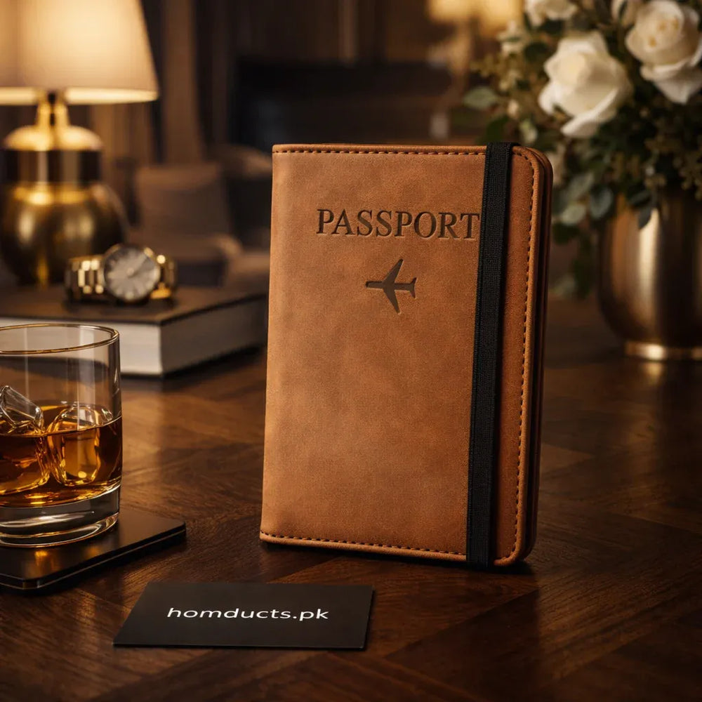 Faux Leather Passport Holder Cover and Travel Wallet with Elastic Band Cosmia.pk