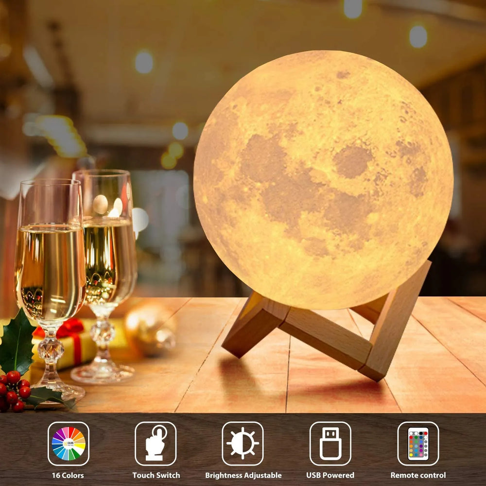 3D Moon Lamp Night Light with Wooden Stand Cosmia.pk