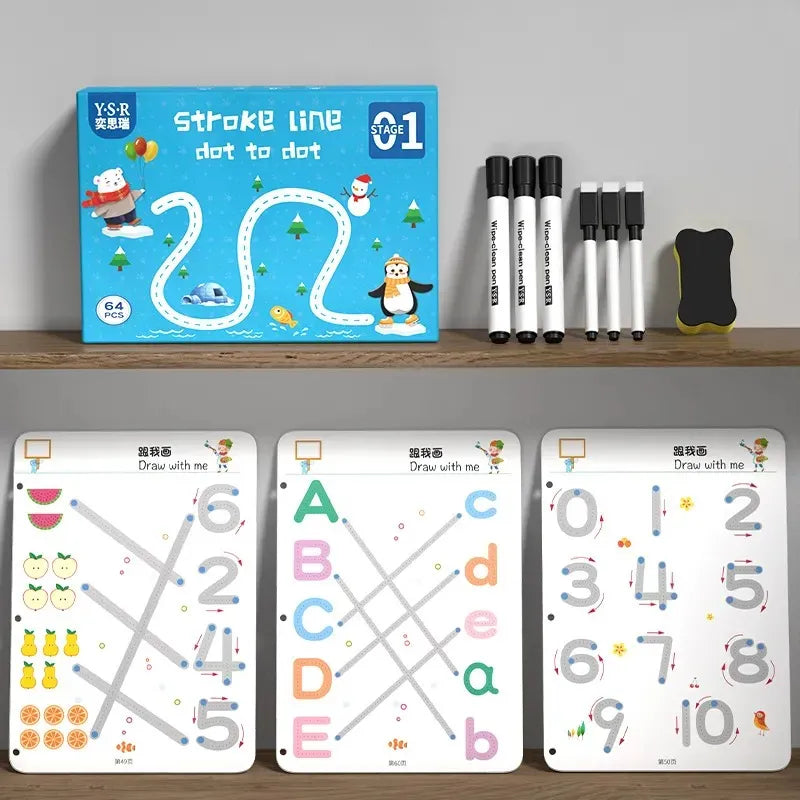 Kidmocy Stroke Line Dot to Dot Stage 01 Tracing Educational Kit -64 Cosmia.pk