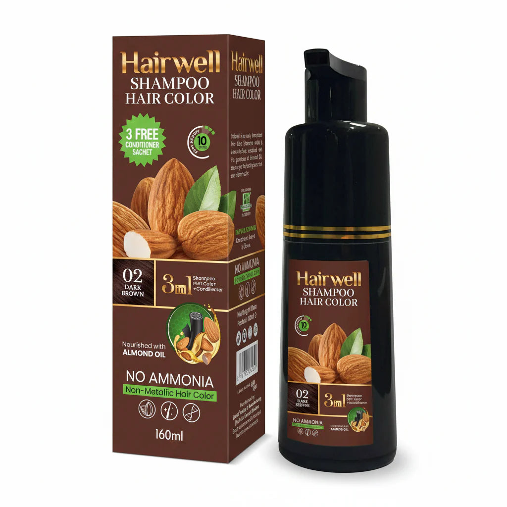 Hairwell Dark Brown Shampoo Hair Color – 160ml Hairwell