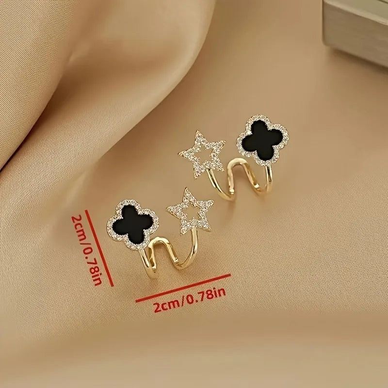 Gold Four-Leaf Clover Double Ear Clips - Each Cosmia.pk