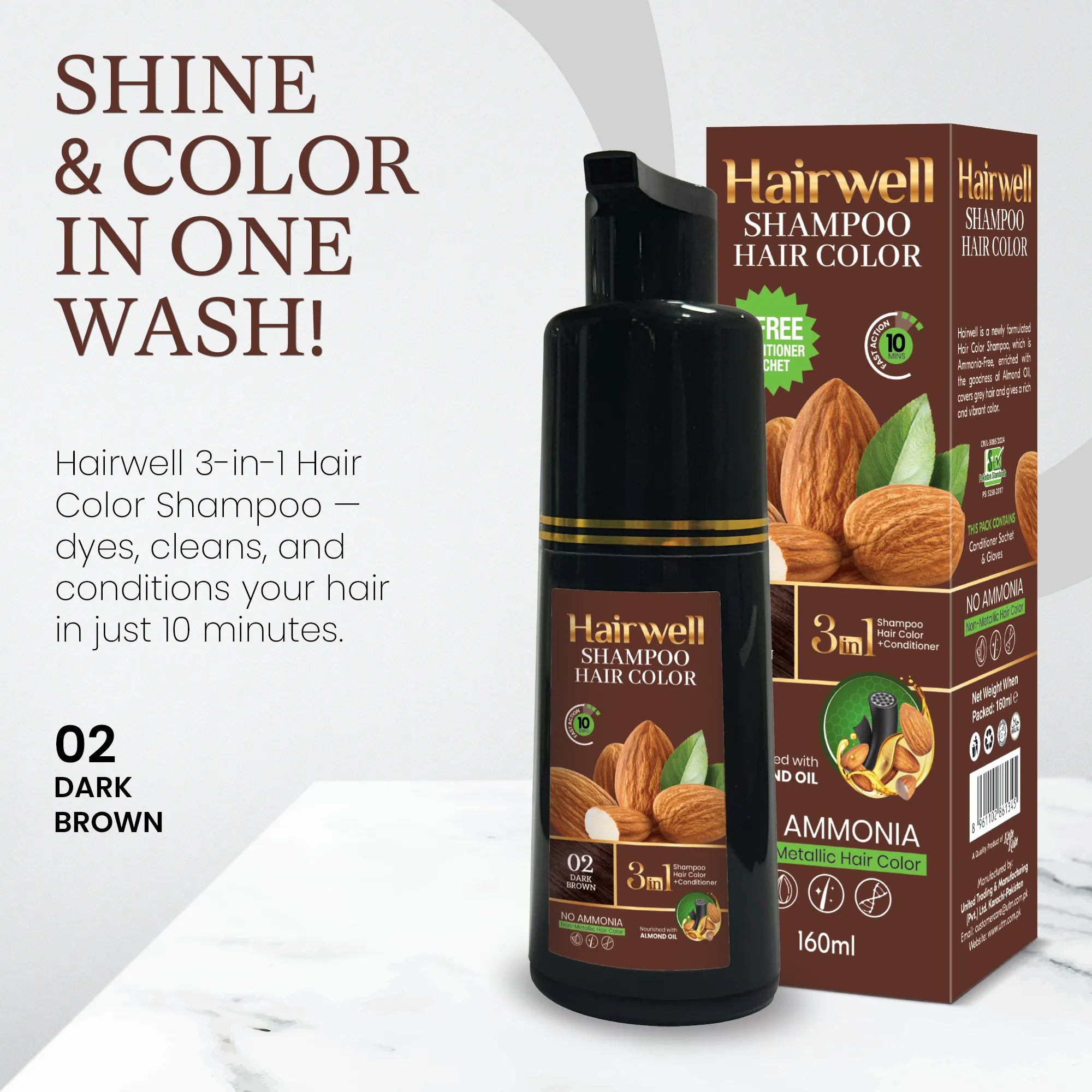 Hairwell Dark Brown Shampoo Hair Color – 160ml Hairwell