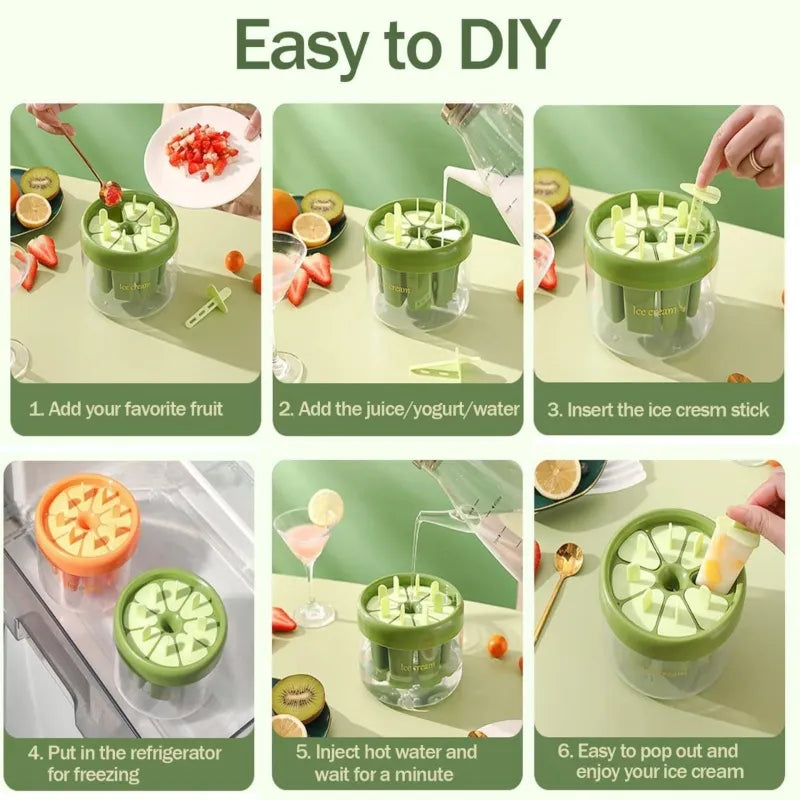 Plastics Ice Cream Mold - 8-Cavity DIY Popsicle Tray for Homemade Cosmia.pk