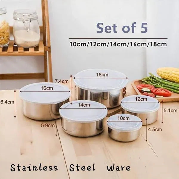The Minimalist Stainless Steel Fresh Box Stack - Set of 5 Cosmia.pk