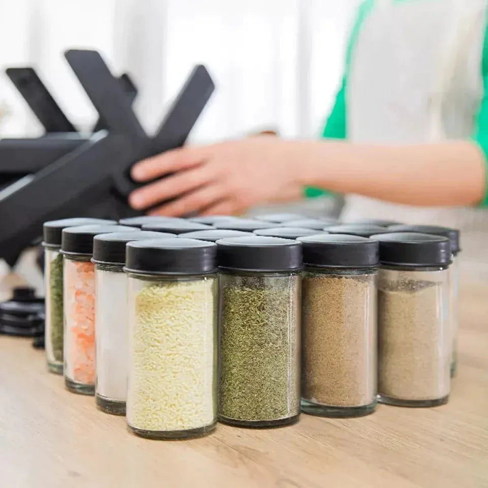 360° Rotating Ferris Wheel Spice Rack Organizer – 18 Pcs Glass Bottles Cosmia.pk