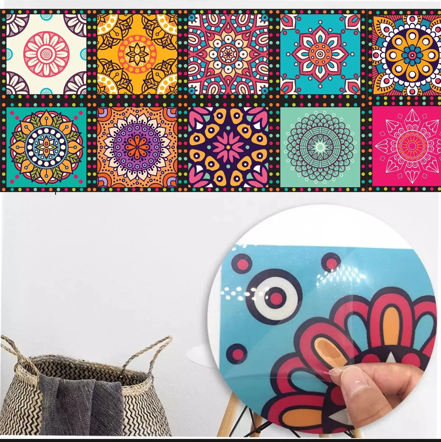 Traditional Mandala Tile Wall Stickers - 12Pcs Cosmia.pk
