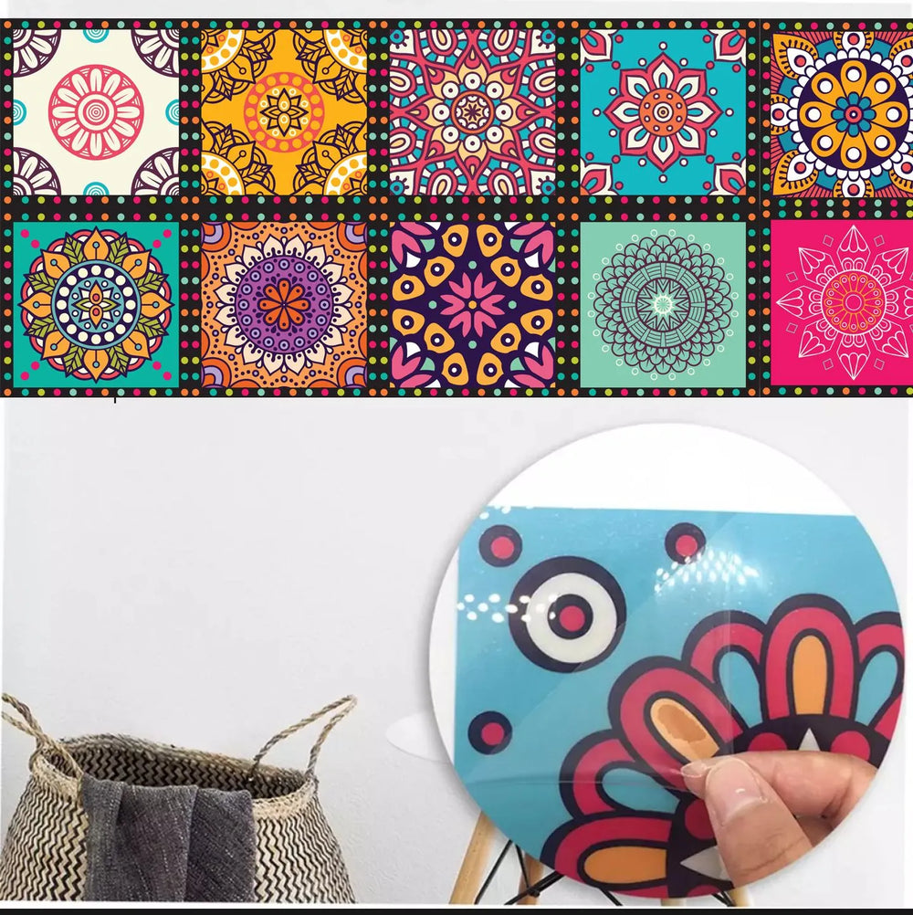 Traditional Mandala Tile Wall Stickers - 12Pcs Cosmia.pk