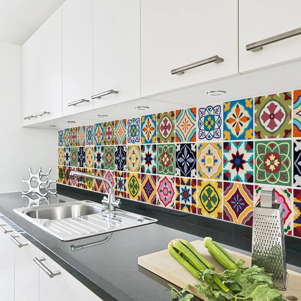 Traditional Mandala Tile Wall Stickers - 12Pcs Cosmia.pk